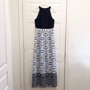 Vince Camuto Maxi Dress Floral Size 6 Blue Keyhole Halter Boho Cottagecore